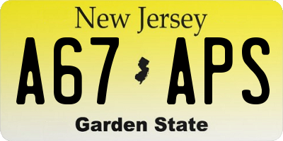 NJ license plate A67APS