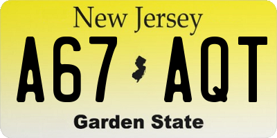 NJ license plate A67AQT