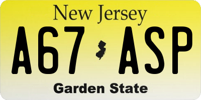 NJ license plate A67ASP