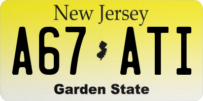 NJ license plate A67ATI