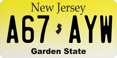 NJ license plate A67AYW