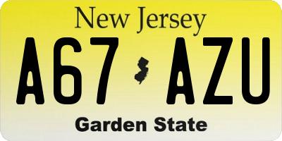 NJ license plate A67AZU
