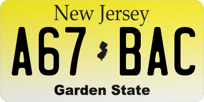 NJ license plate A67BAC