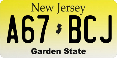 NJ license plate A67BCJ