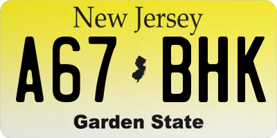 NJ license plate A67BHK