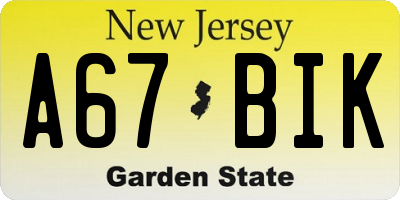 NJ license plate A67BIK