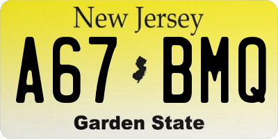 NJ license plate A67BMQ