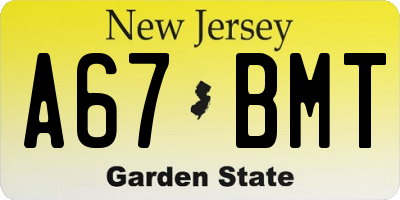 NJ license plate A67BMT