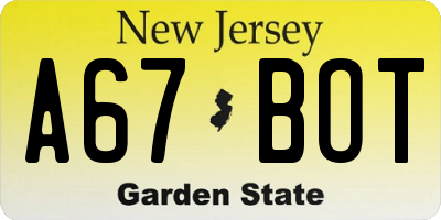 NJ license plate A67BOT