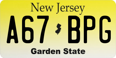 NJ license plate A67BPG