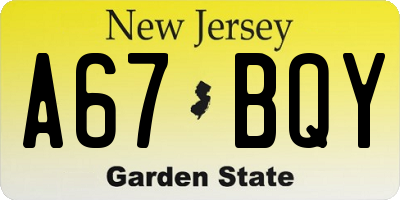 NJ license plate A67BQY