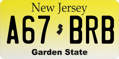 NJ license plate A67BRB