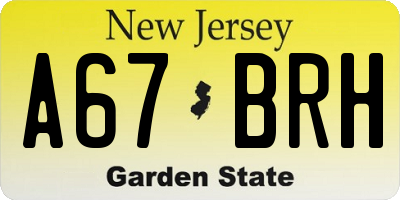NJ license plate A67BRH