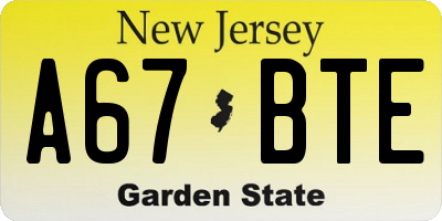 NJ license plate A67BTE