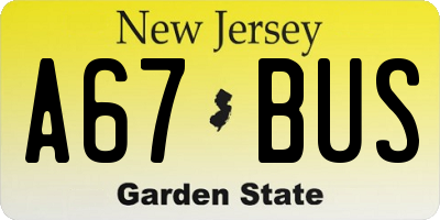 NJ license plate A67BUS