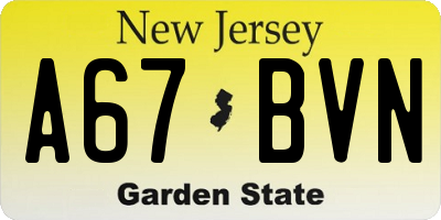 NJ license plate A67BVN
