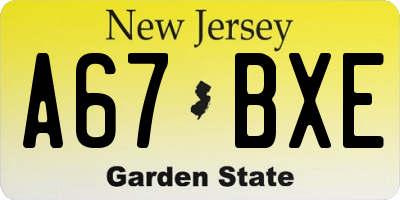 NJ license plate A67BXE