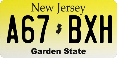 NJ license plate A67BXH