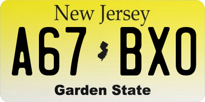 NJ license plate A67BXO
