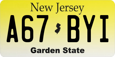 NJ license plate A67BYI