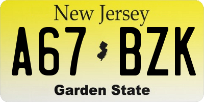 NJ license plate A67BZK