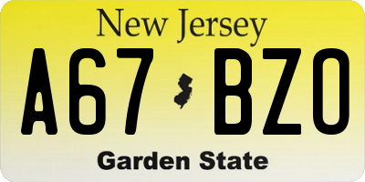 NJ license plate A67BZO