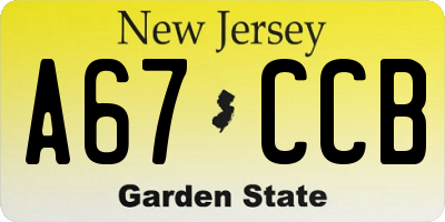 NJ license plate A67CCB