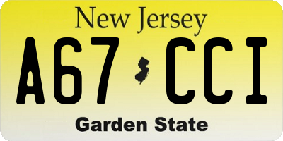 NJ license plate A67CCI