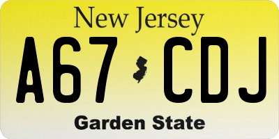 NJ license plate A67CDJ