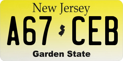 NJ license plate A67CEB