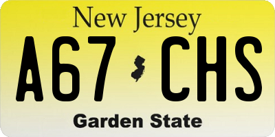 NJ license plate A67CHS