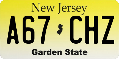 NJ license plate A67CHZ