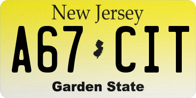 NJ license plate A67CIT