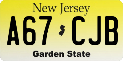 NJ license plate A67CJB