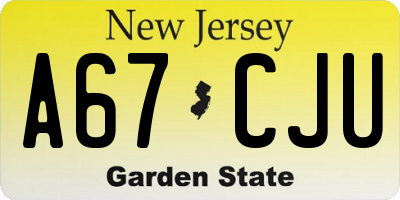 NJ license plate A67CJU