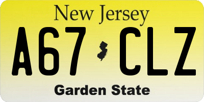 NJ license plate A67CLZ