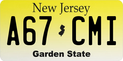 NJ license plate A67CMI