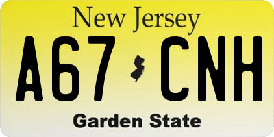 NJ license plate A67CNH