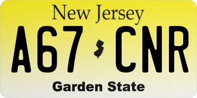 NJ license plate A67CNR
