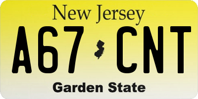 NJ license plate A67CNT