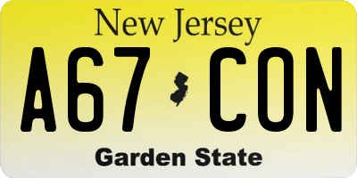 NJ license plate A67CON