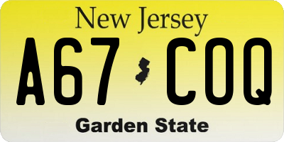 NJ license plate A67COQ
