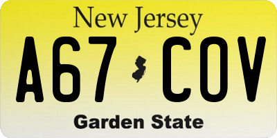 NJ license plate A67COV