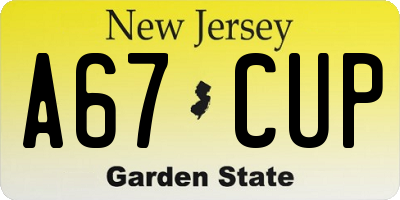 NJ license plate A67CUP