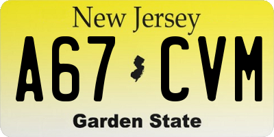 NJ license plate A67CVM