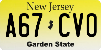 NJ license plate A67CVO