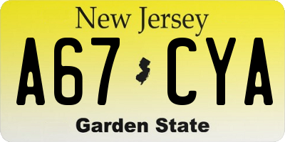 NJ license plate A67CYA