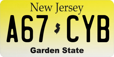 NJ license plate A67CYB
