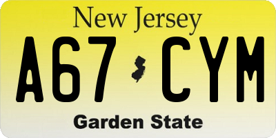 NJ license plate A67CYM