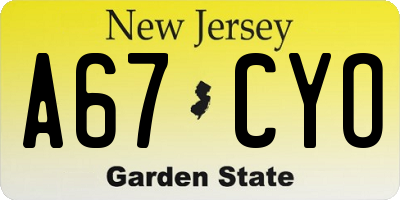 NJ license plate A67CYO